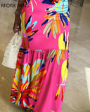 Women Shirring Lace Up Halter Sexy All Over Print Sleeveless Bodycon Sexy Maxi Party Dress-Outfit