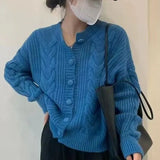 Autumn And Winter New Simple Literature And Art Lazy Sweater Coat Gentle Wind Loose Twist Thickened Knitted Cardigan-Outfit