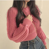 Chic Spring And Autumn Fashion Temperament With Loose Lazy Simple Short Round Collar Knitting