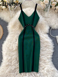 Summer New Knitted Women Dresses V-Neck Sexy Split Lady Elegant Body-con