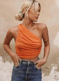 One Shoulder Pleated Party Crop