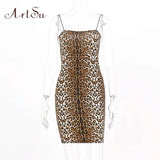 Leopard Print Spaghetti Straps Mini Dresse Bodycon Tiger Print Sexy Pencil Mini Dress Women Sleeveless Dres