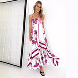 Long Dress Casual Square Collar Sleeveless Bohemian Shoulder Strap Flower Dress