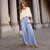 Women's New Large-Size High-Waisted Rope Loose-Legged Broad Leg Pants Slim Denim