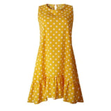 Dot Dress Women 2020 New Summer Beach Casual Dress Plus Size Sleeveless yellow Loose A-Line Midi Beach Dresses