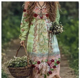 Printed Summer Long-Sleeved Dress Art Retro