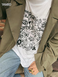 Letters Graphics T-shirt Women O-neck Short Sleeve White Summer Shirt Tops High Streetwear Tees Casual Woman Pullovers-Outfit