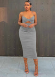 Sexy Sleeveless Solid Hollow Out Midi