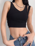 Camis Solid Knit Short Hollow Out Sleeveless Tank Tops Women's Crop Top-Outfit