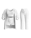 2025 New Knitted Plush Long-Sleeved Coat Vest Shorts Four-Piece Set + Three-Piece