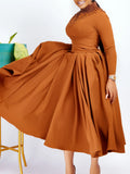 Women's New Fashion High-Neck Elegant Nail Beads Big Swing Dress Waist African