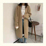 Knitted Cardigan Women's Medium-Long Style Korean Version Of The New Coarse Wool Outside The Lazy Style Solid Color Loose Sweater Jacket-Outfit