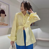 Casual Loose Shirt For Women Lapel Long Sleeve Solid Minimalist Irregular Hem Blouses Female Fashion Clothing
