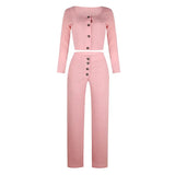 party gift Cardigan Slim Two Piece Set Women Knitted Tracksuit Sexy Crop Top Pants Solid Color Sweatpants Fitness Sweatsuit 2022 New