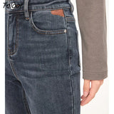 Women Jeans 2022 Winter Slim Stretch Straight Long Denim Pants Warm All Match Chic Casual Streetwear