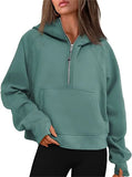 Autumn And Winter New Fashion Leisure Sports Half Zipper Hooded Short Plus Velvet