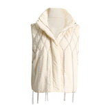 Toloer 2024 Niche Loose Vest Diamond Chain Trim Clip Cotton Sleeveless Jacket-Outfit