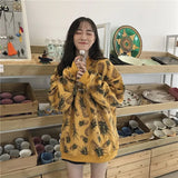 QWEEK Harajuku Pineapple Hoodie Women Oversized Streetwear Long Sleeve Sweatshirt Autumn Winter 2021 Fashion Turtleneck Top