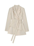 New Women Office Irregular Spliced Blazer Vintage Oversize Coat Fashion Notched Collar Long Sleeve Ladies Outerwear