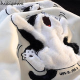 Ropa Mujer Hooded Japanese Anime Hoodie Women Clothing Flocking Cat Oversized Tops Streetwear Vintage Chic Y2k Sweatshirts-Outfit