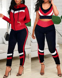 crop top & high waisted pants & hooded jacket casual female set 3 piece clothing set sleeve style collar