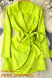 Elegant Women's Dress New Spring Summer Notched Collar Long Sleeve Bow-tied Sash A-line Casual Office Lady Short