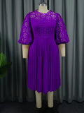 Lace Lantern Sleeve Dress Elegant Commuter Style Fold Dress