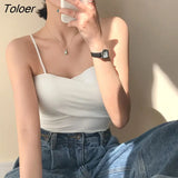 Women Spaghetti Strap Adjusted Knitting Sexy Slender Crop Top Solid Color Korean Style Camisoles Fashion Chic Stylish