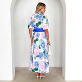 Printed Bohemian Dress Spring Summer New Short-Sleeved Belt A-Shaped Dress