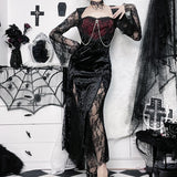 Lace Spliced Cross Dress, Dark Style, Sexy Slimming, Hip Split Dress-Outfit