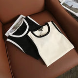 New Rice-White Sleeveless Spliced Slim Lady's Bottomed Vest T-Shirt-Outfit