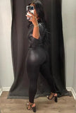 Leather Fit Blouse and High Waist Pants 2 Piece