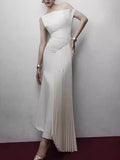 Temperament Famous Wind Dress Woman 2025 Spring New Fold Design Feeling Slim Thin White Evening