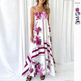 Long Dress Casual Square Collar Sleeveless Bohemian Shoulder Strap Flower Dress