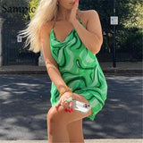 Y2K Green Tie Dye Chic Strap Mini Wrap Club Dresses 2021 Summer Beach Boho Sexy Chic Vintage Bodycon Dress