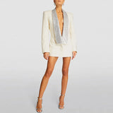 New Star Fashion INS Personality Exposed Hot Diamond Green Fruit Collar Long Blazer