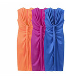Deep V Collar Folded Open Fork Dress Female Summer New Temperament Thin Dress Dress Dress