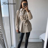 New Turn-down Collar Jaket Women Autumn Winter Women's Single Breasted Coat Lace Up Female Casual Outerwear