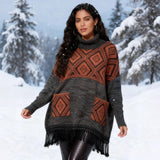 Elegant Knitted Dress Round Collar Single Buckle Horn Sleeve Fishtail Dress Medium Long