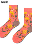 Happy Socks Man Creative Flower Flowers Pattern Funny Socks Casual Comfort Cotton High Quality
