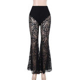 Summer 2024 Style Spice Girl Style Perspective Slim Trousers Dark Vintage Gothres Trumpet Trousers-Outfit