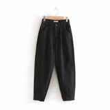 Jeans Solid Pants Loose High Waist Female Harem Denim Trousers Pockets Pleated Streetwear 2021 Spring Casual Slouchy