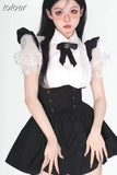 Skirt Suit Korean Two Piece Set for Women Ruffles White Puff Sleeve Shirt Tunic Bandgae Strap Skirts Outfits Y2k