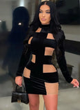 Sexy Velvet With Mesh Long Sleeve Bodycon