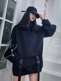 Deeptown Gothic Zip Up Hoodie Women Black Zipper Patchwork Sweatshirt Korean 2021 Zipper Solid Long Sleeve Tracksuit