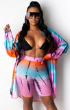Casual Print Colorful Shorts and Matching Blouse 2PC