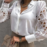 White Lace Shirt Women 2023 Fashion Hollow Out Button Elegant Blouse Female Casual Long Sleeve Office Lady Tops
