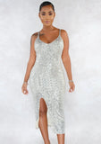 Sexy White Sequins Sling Split Party