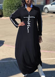 Casual Print Contrast Turndown Collar Long Sleeve Loose Long
