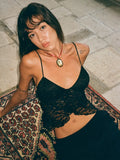 Women's Y2K Vintage Floral Lace See-through Split Crop Camis Sleeveless Spaghetti Strap Wrap Hem Camisole Tank Tops-Outfit